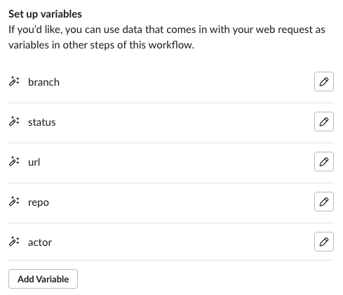 Slack workflow variables